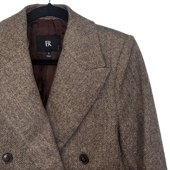 Banana Republic 100% Wool Brown Tweed Cropped Double-Breasted Blazer - Size 2 - Picture 1 of 5